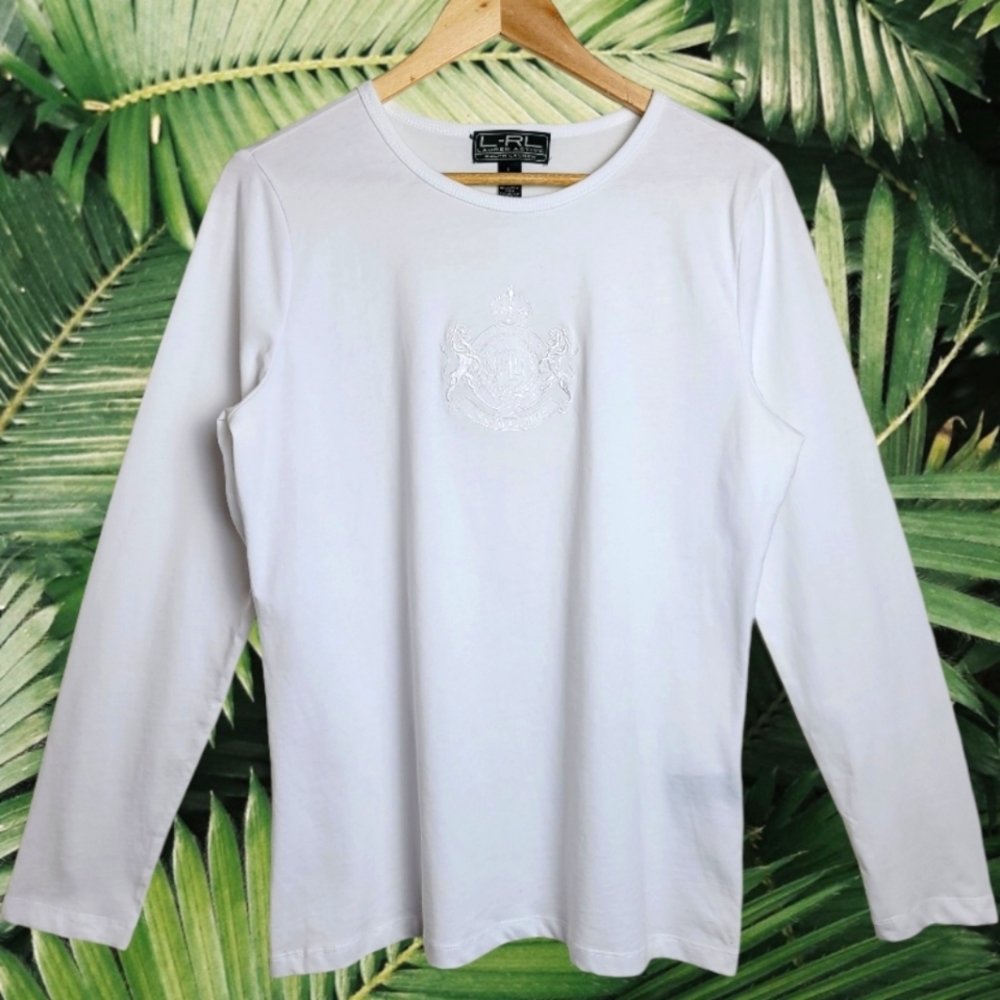 Lauren Active Ralph Lauren Embroidered Crest Cotton T-Shirt White Long